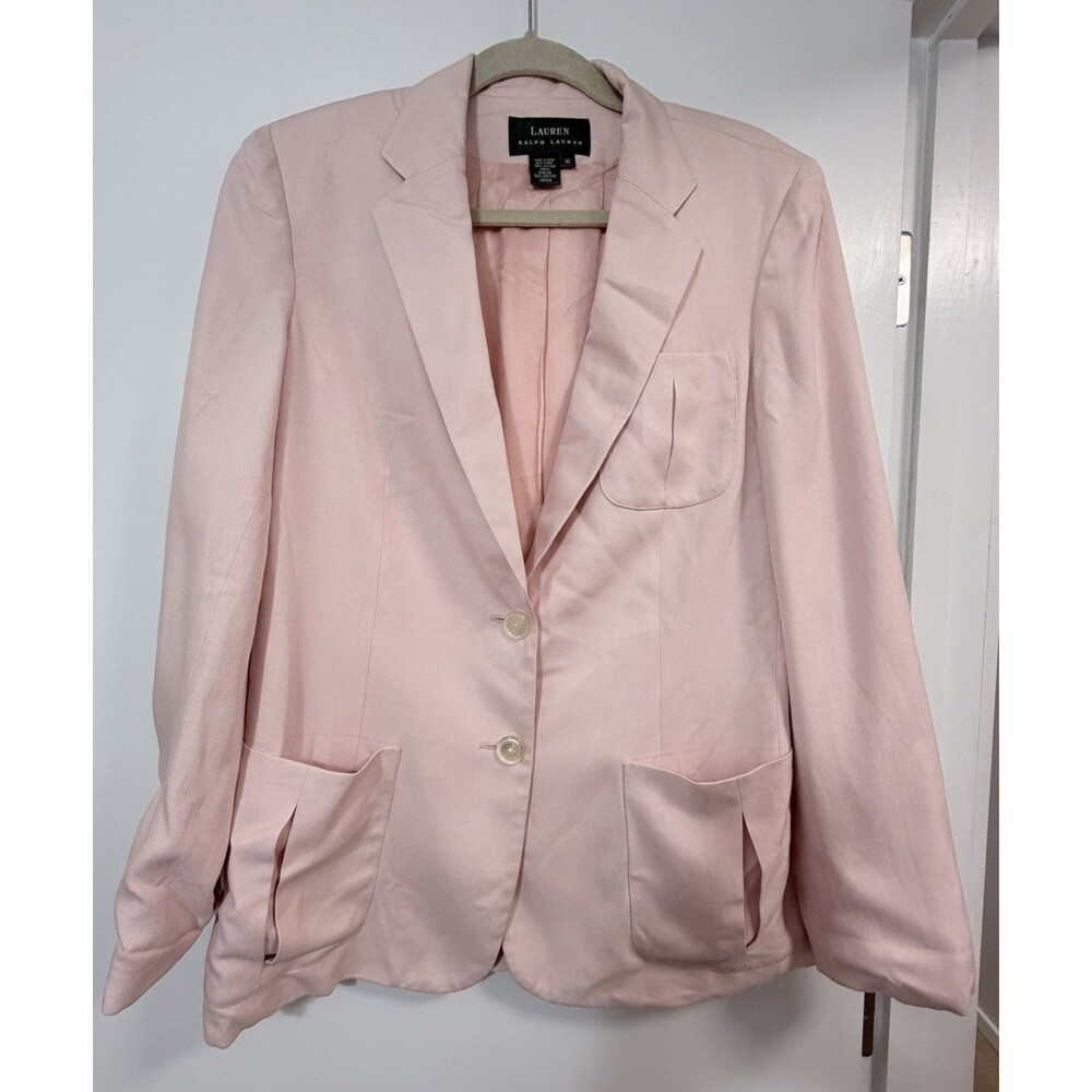 Vintage Y2K Lauren Ralph Lauren 100% Pale Pink 100% Silk Blazer Jacket Size 10